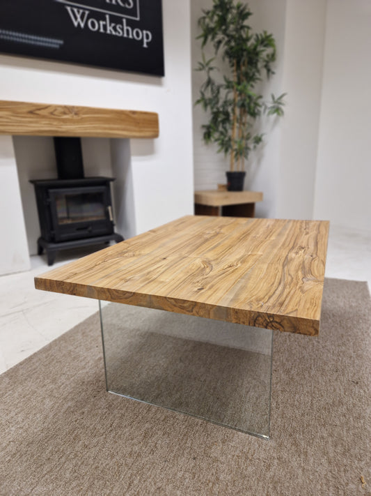 Solid Oak Coffee Table with Glass Legs
